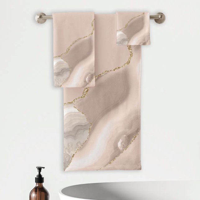 Conjunto De Toalhas Ágata Geodo Bege Marfim Brilho Dourado (Criador carregado)