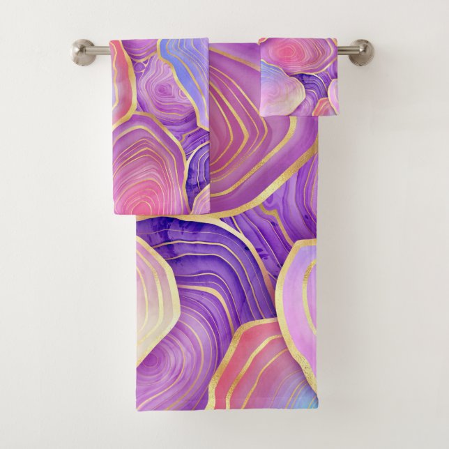 Conjunto De Toalhas agate de lavanda dourada rosa-do-mar com abstrato (Insitu)
