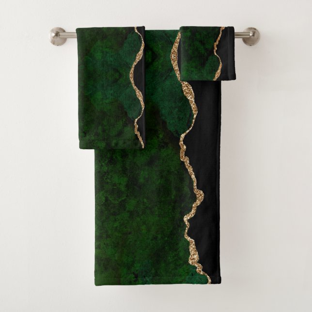 Conjunto De Toalhas Agate Dourado de Aquarela Verde-Oleícola Elegante (Insitu)