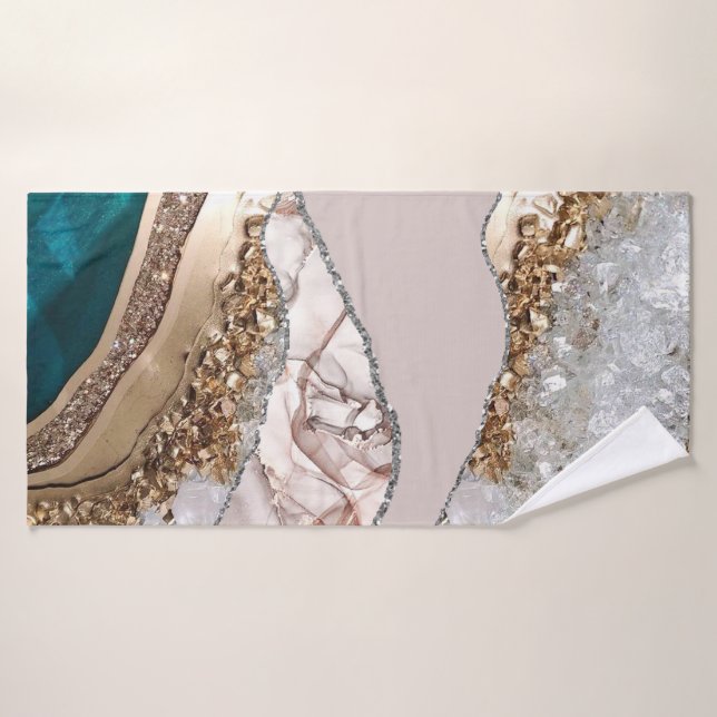 Conjunto De Toalhas Agate Teal Blue Glitter Marble Aqua Turquoise (Toalha de Banho)