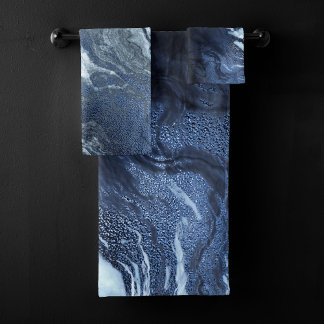 Conjunto De Toalhas Agato Azul Cristalizado | Pedra Derramada Marmoriz