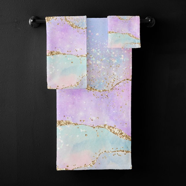 Conjunto De Toalhas Agato de Pastel bonito | Vidro Dourado (Criador carregado)