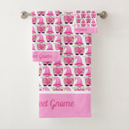 Conjunto De Toalhas Agnomes Cor-de-Rosa Personalizados Corações Bosque