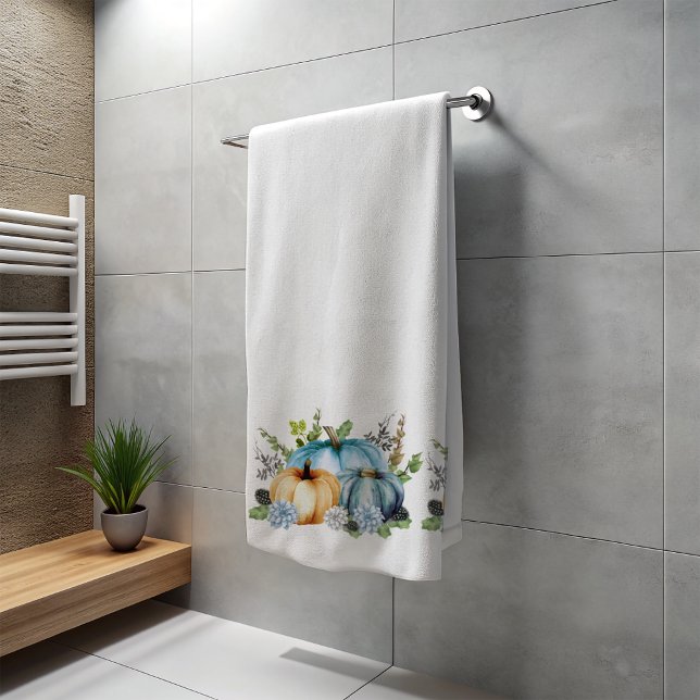 Conjunto De Toalhas Água de Abóbora de Outono Azul Aguarela Banho de A (Criador carregado)