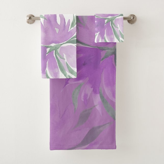 Conjunto De Toalhas Água-forte Floral Elegante Lavanda Roxa (Insitu)