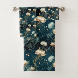 Conjunto De Toalhas Água-viva Eetoral Dourada e Teal