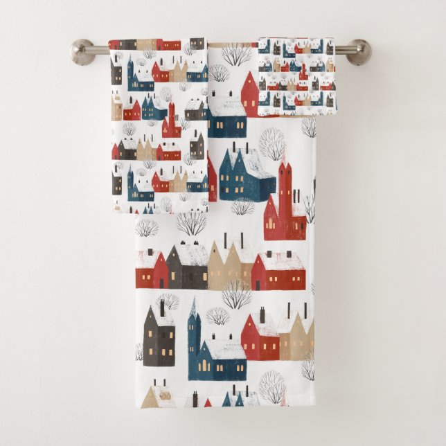 Conjunto De Toalhas Aldeia de Neve de Natal Cozy Nostalgia Festiva (Insitu)