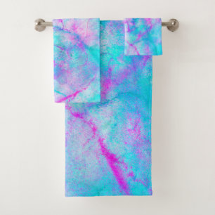 Conjunto De Toalhas Algodão Doce Rosa & Azul Mancha de Aguarela
