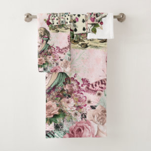 Conjunto De Toalhas Alice rosa e elegante no País das Maravilhas