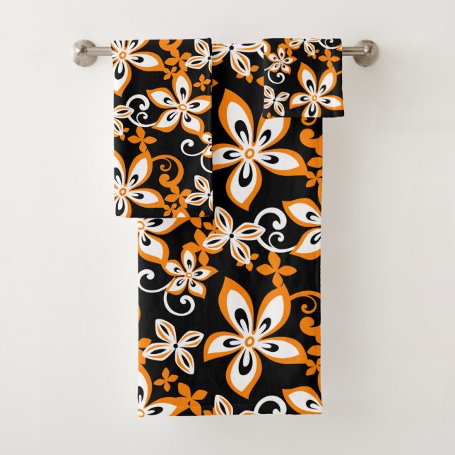 CONJUNTO DE TOALHAS ALOHA HAWAII (PRETO/LARANJA) (Insitu)