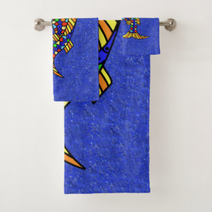 Conjunto De Toalhas Amarelo alaranjado azul vermelho corajosamente