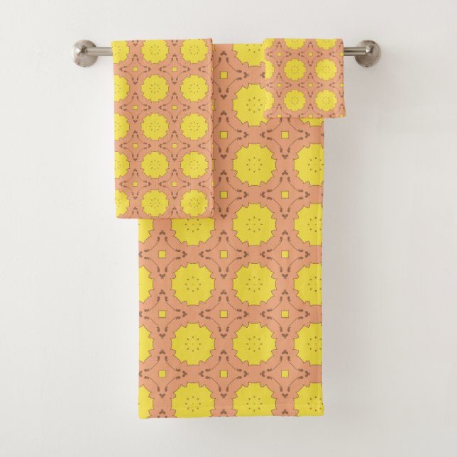 Conjunto De Toalhas Amarelo com padrão geométrico floral  (Insitu)