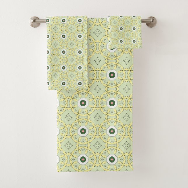 Conjunto De Toalhas Amarelo decorativo com padrão geométrico (Insitu)