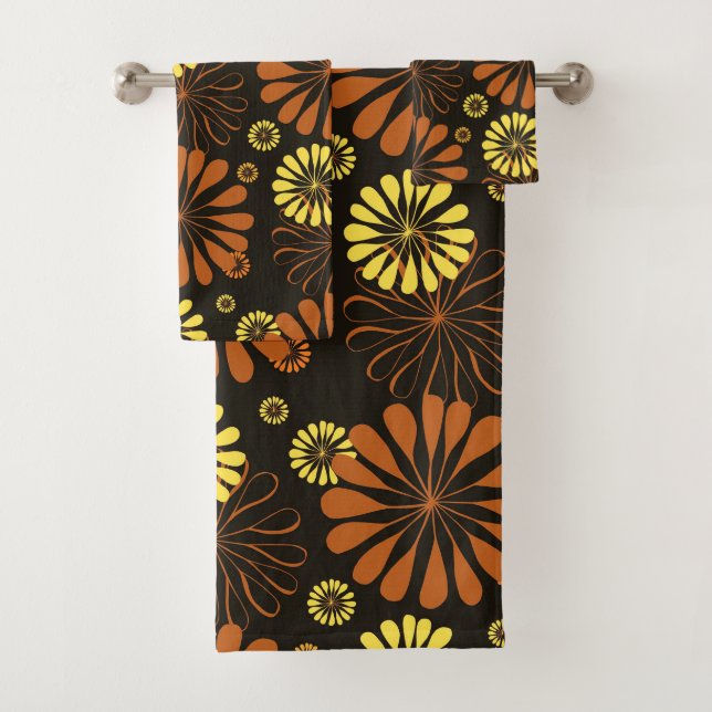 Conjunto De Toalhas Amarelo e Cobre Impressão Floral Refletor Castanho (Insitu)