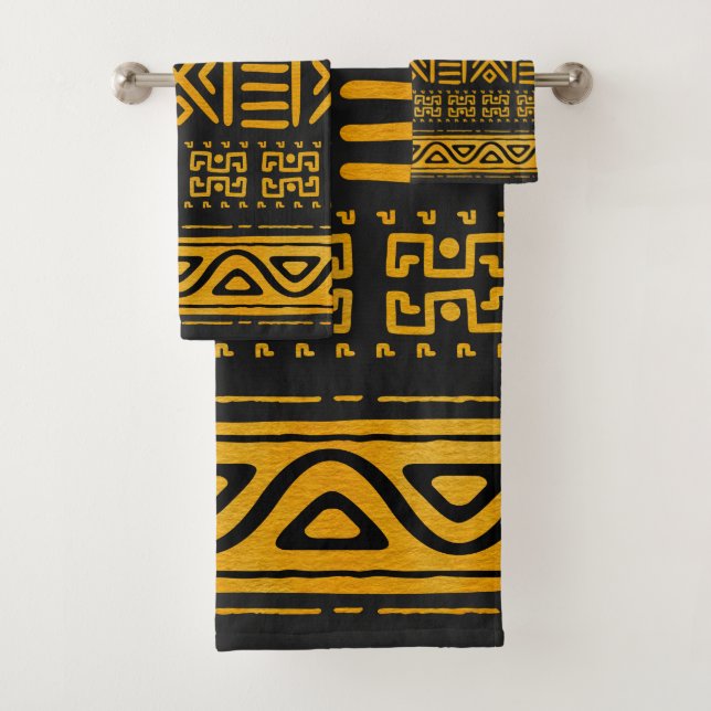 Conjunto De Toalhas Amarelo e preto africanos étnicos do teste padrão (Insitu)