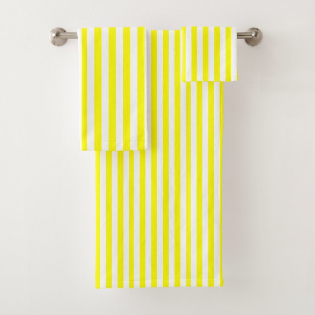Conjunto De Toalhas Amarelo Ensolarado e Listras Brancas (Insitu)