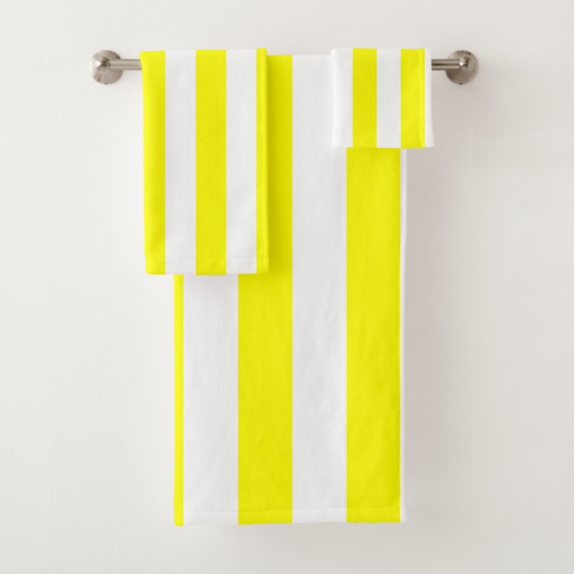 Conjunto De Toalhas Amarelo Ensolarado e Listras Brancas Impressas (Insitu)