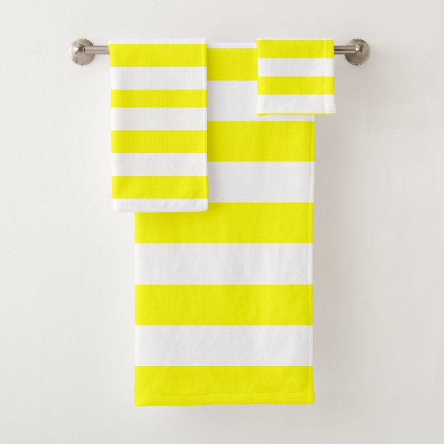 Conjunto De Toalhas Amarelo Ensolarado e Listras Brancas Impressas (Insitu)