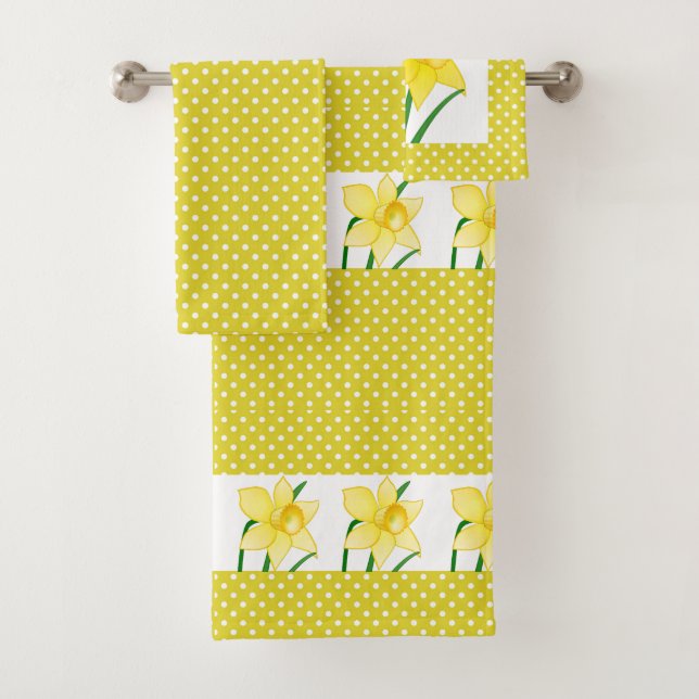 Conjunto De Toalhas Amarelo Estilo Primavera Branco Bolinhas com Narci (Insitu)