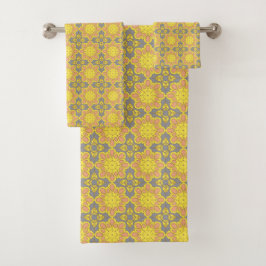 Conjunto De Toalhas Amarelo floral geométrico padronizado
