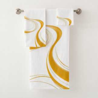 Conjunto De Toalhas Amarelo Mostarda Vibrante Onda Abstrata Verão
