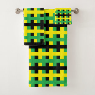 Conjunto De Toalhas Amarelo, verde abstrato e preto