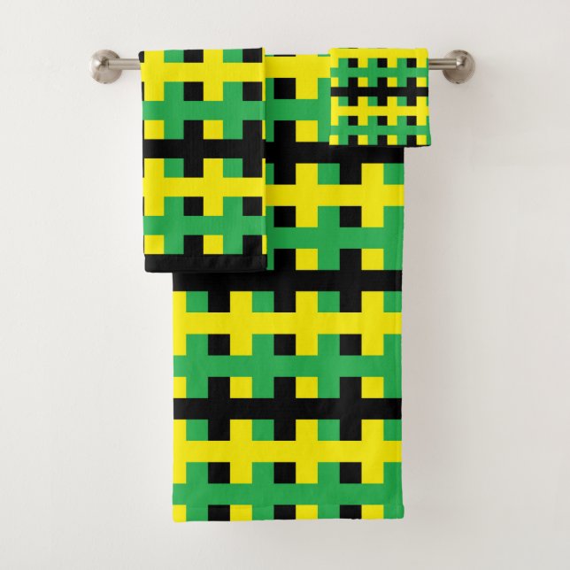 Conjunto De Toalhas Amarelo, verde abstrato e preto (Insitu)
