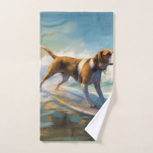 Conjunto De Toalhas American Engligh Foxhound Beach Surfing Painting