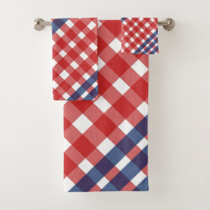 Conjunto De Toalhas Americana de Xadrez vermelha, branca e azul Gingha