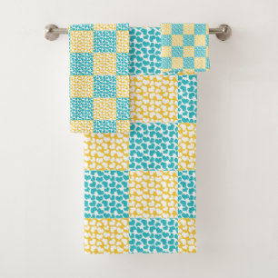 Conjunto De Toalhas Amor marcado em turquesa, amarelo e branco