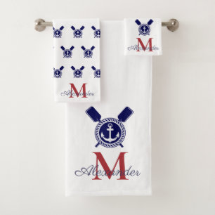 Conjunto De Toalhas Anchor Náutico Marinho Paddles Vermelhos Azul-Banh