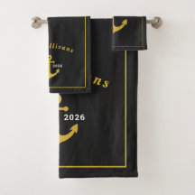 Âncora Náutica Clássica Monograma Preto Dourado