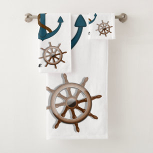 Conjunto De Toalhas Âncora Náutica E Nome Do Barco Personalizado