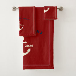 Conjunto De Toalhas Âncora Náutica Heritage Burgundy Marfim