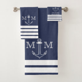 Conjunto De Toalhas Âncora Naval Náutica Monograma Nome Banho Para