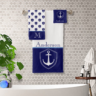 Conjunto De Toalhas Ancoragem Náutica Personalizada - Marinho Azul B