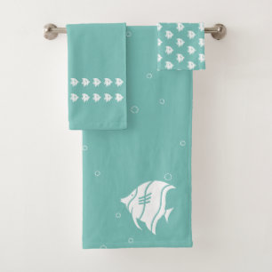 Conjunto De Toalhas Anel Tidal Teal Blue & White Decor costeiro