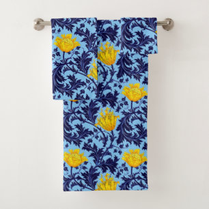 Conjunto De Toalhas Anêmona de William Morris, marinho e amarelo da