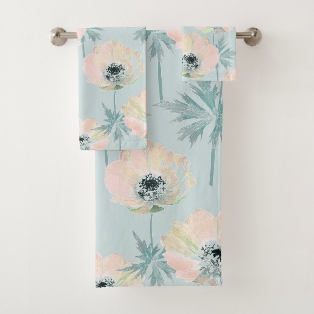 Conjunto De Toalhas Anêmonas cor-de-rosa delicadas. (Insitu)