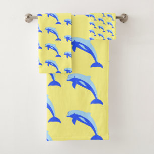 Conjunto De Toalhas Animação do Oceano Golfinho Azul Cheery Pulando