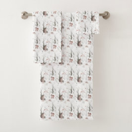 Conjunto De Toalhas Animais da Floresta de Aquarela