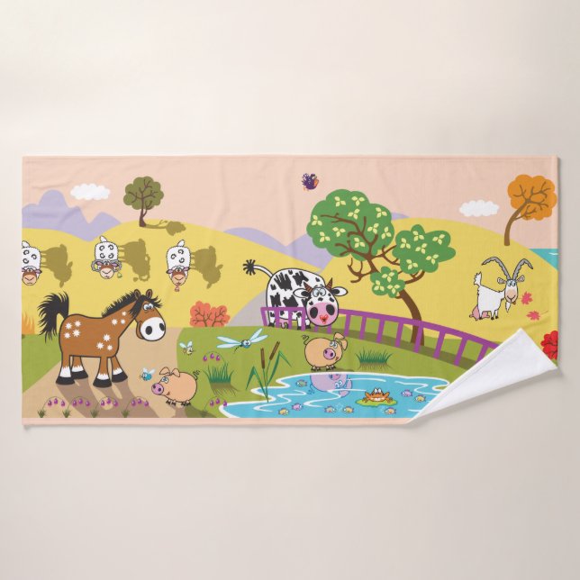 Conjunto De Toalhas animais de exploração cartoon no campo (Toalha de Banho)