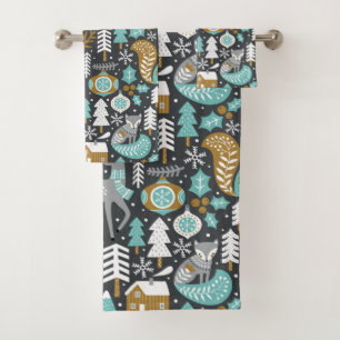 Conjunto De Toalhas Animais de Floresta Neves Flocos de Neve na Escand