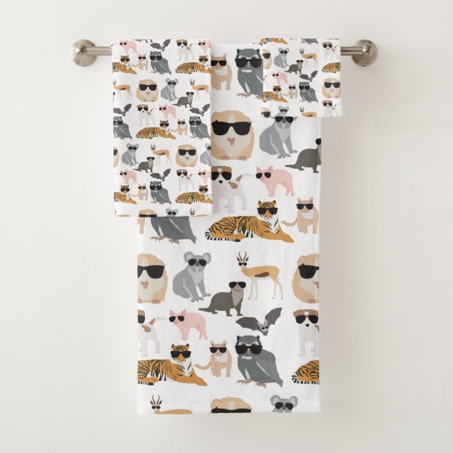 Conjunto De Toalhas Animais legal e Engraçados Vestindo óculos escuros (Insitu)