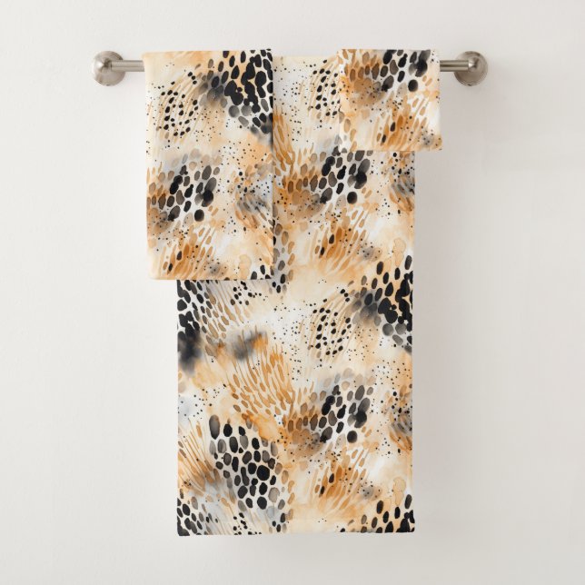 Conjunto De Toalhas Animais-Leopardo-do-Creme Negro Selvagem (Insitu)
