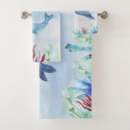 Conjunto De Toalhas Animal Marinho Personalizado em Aquarela