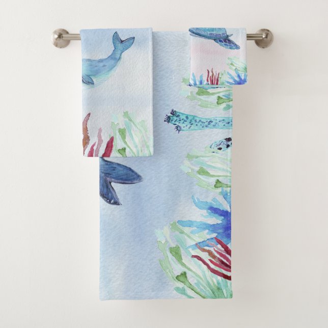 Conjunto De Toalhas Animal Marinho Personalizado em Aquarela (Insitu)
