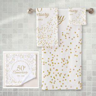 Conjunto De Toalhas Aniversário de Bodas de Ouro 50º Confete Dourado