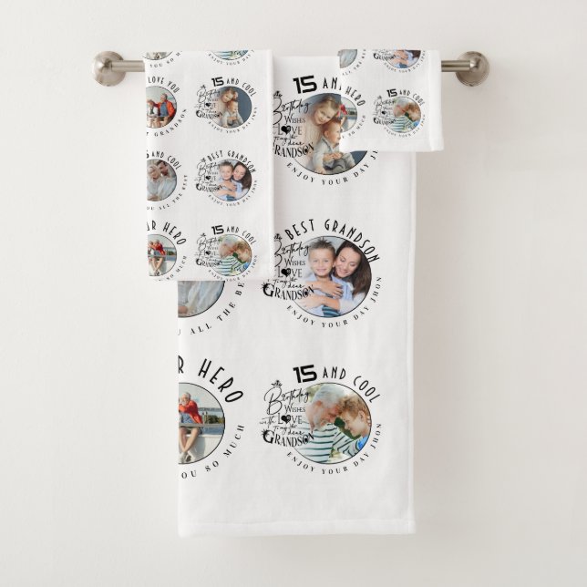 Conjunto De Toalhas Aniversário do Neto com Foto Personalizada (Insitu)