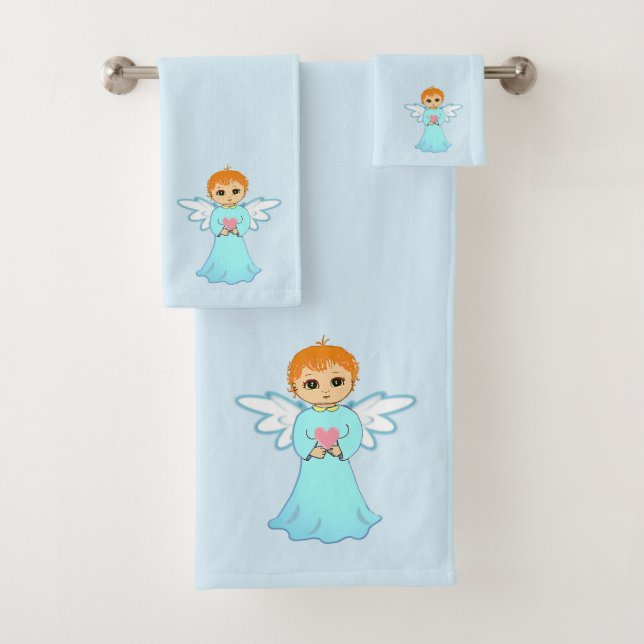 Conjunto De Toalhas Anjo Bonito em Azul Claro (Insitu)